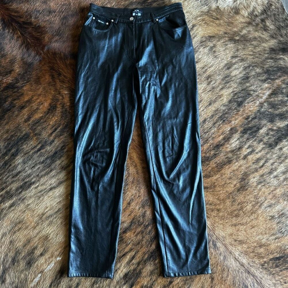 Vintage VN Votre Nom Black Faux Leather High Rise Striaght Leg Jean Style Pants